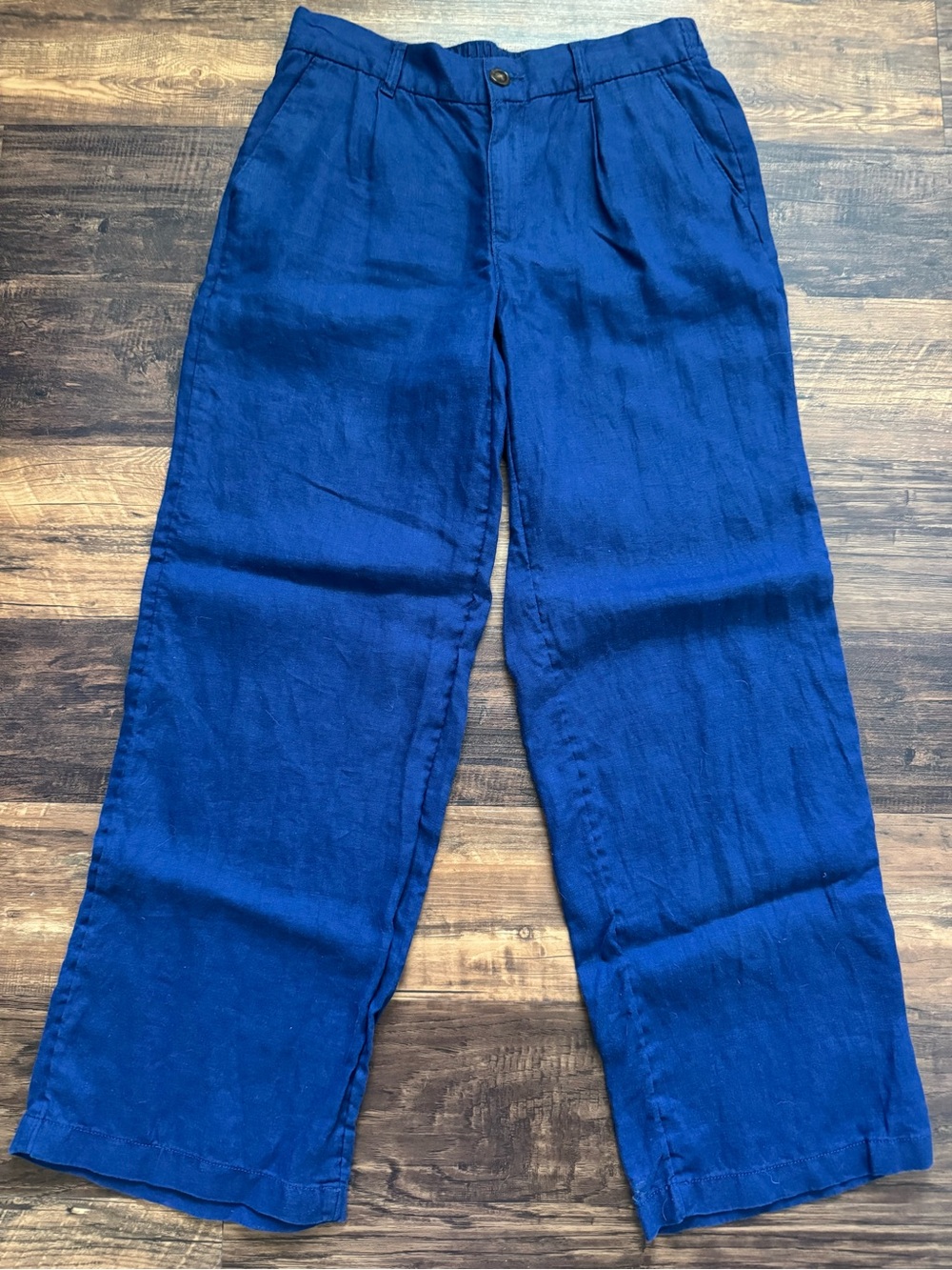 Lands’ End Women’s Navy Blue 100% High Rise Linen Pants